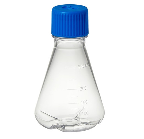 tri bio 250ml polycarbonate erlenmeyer flask with baffled bottom and 2 micron vented cap for growing cultures rnase and dnase free sterile individually wrapped