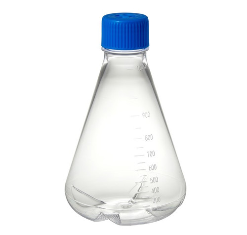 tri bio 1000ml polycarbonate erlenmeyer flask with baffled bottom and 2 micron vented cap for growing cultures rnase and dnase free sterile individually wrapped 